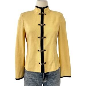 St. John Full Zip Sweater Blazer Jacket Loop Buttons Butter Yellow Knit Wool 2